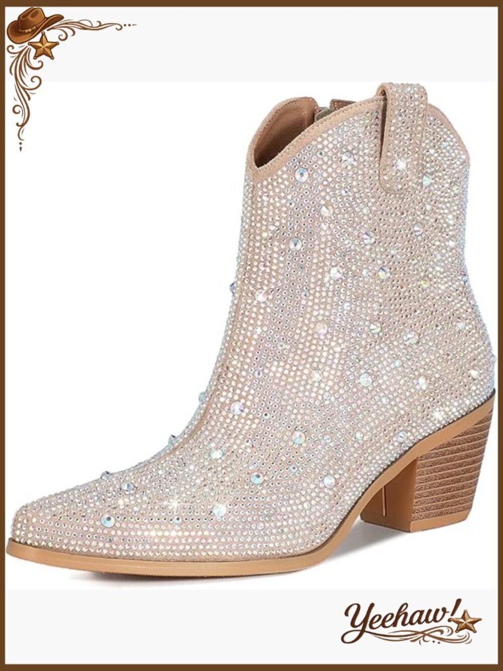 Rhinestone Cowboy Boots Glitter Chunky Heel Sparkly Ankle Boots